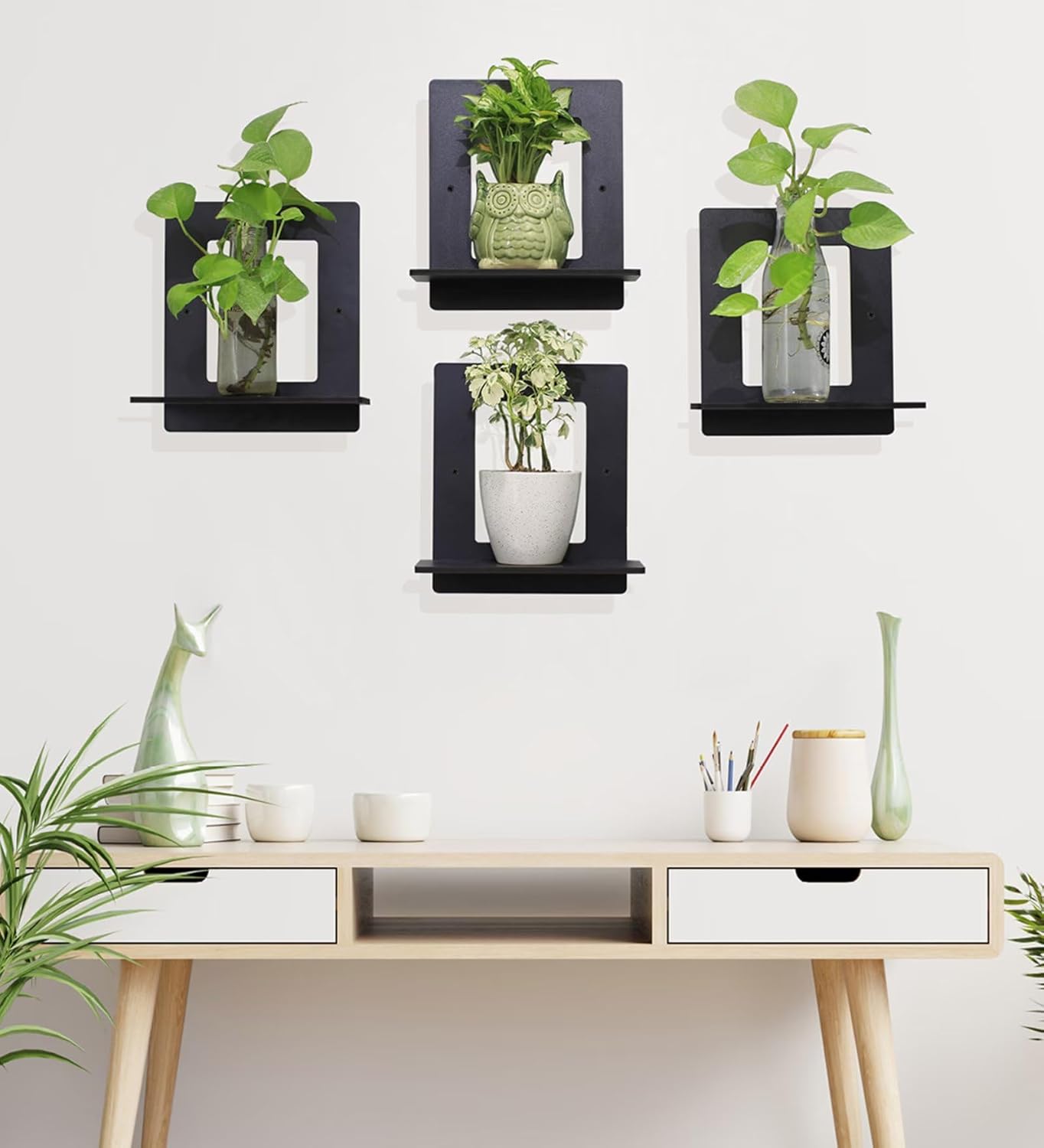 Set Of 4 Wooden Planter Stand for Living Room Kitchen Bedroom Decoration Items Gifting-PS1