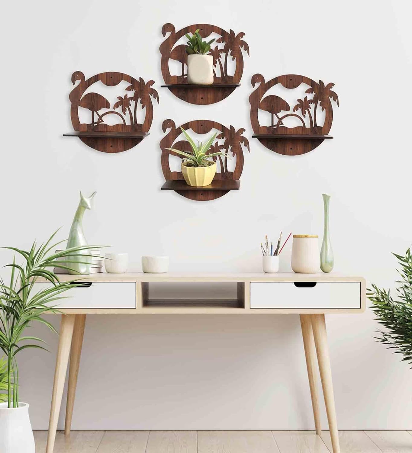 Set Of 4 Wooden Planter Stand for Living Room Kitchen Bedroom Decoration Items Gifting-PS3