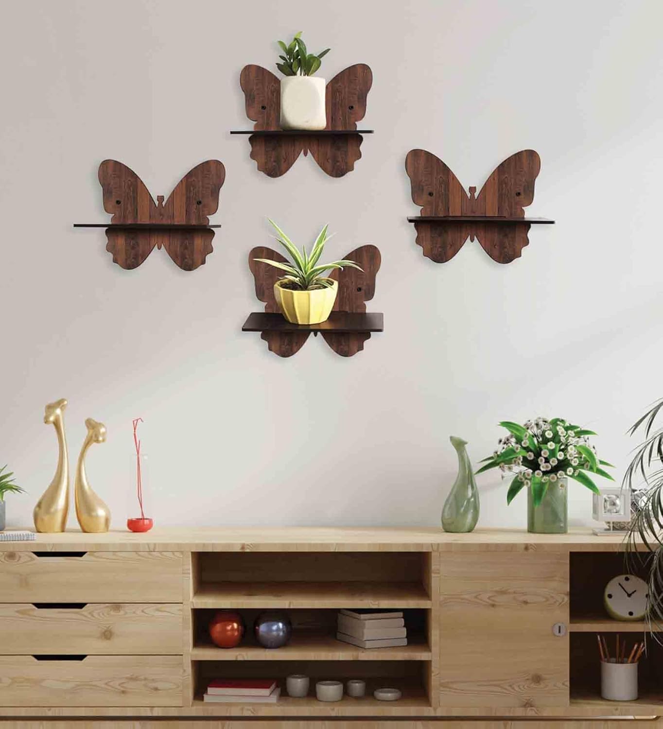 Set Of 4 Wooden Planter Stand for Living Room Kitchen Bedroom Decoration Items Gifting-PS5