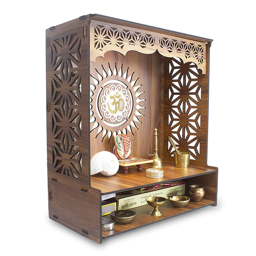 Beautiful Wooden Pooja Stand for Home Pooja Mandir for Home Temple for Home and Office Puja Mandir for Home Wall Mounted with LED Spot Light Size -HT2