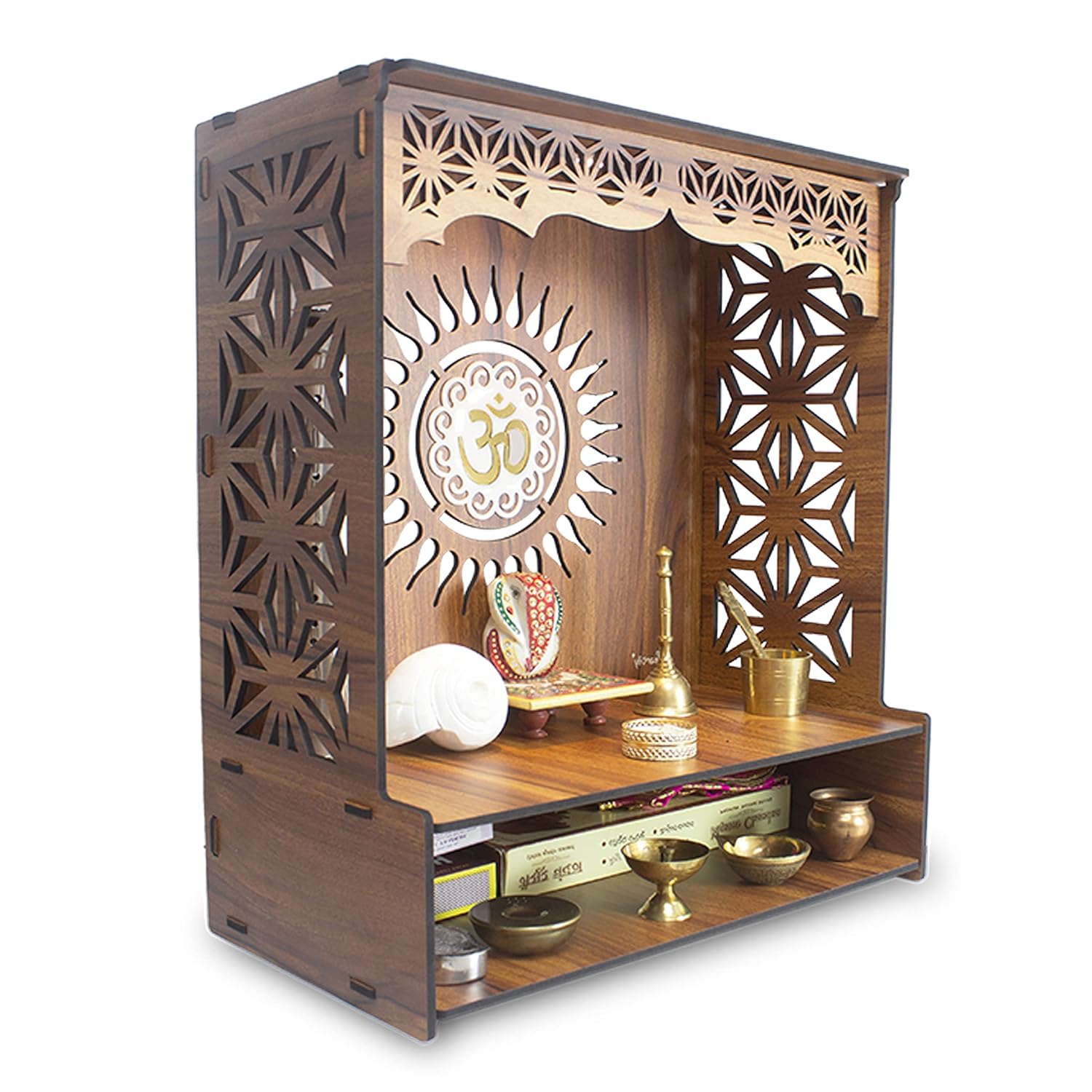 Beautiful Wooden Pooja Stand for Home Pooja Mandir for Home Temple for Home and Office Puja Mandir for Home Wall Mounted with LED Spot Light Size -HT2