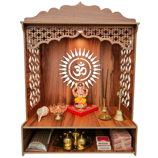 Beautiful Wooden Pooja Stand for Home Pooja Mandir for Home Temple for Home and Office Puja Mandir for Home Wall Mounted with LED Spot Light Size -HT7