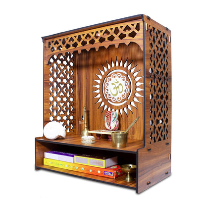 Beautiful Wooden Pooja Stand for Home Pooja Mandir for Home Temple for Home and Office Puja Mandir for Home Wall Mounted with LED Spot Light Size -HT9