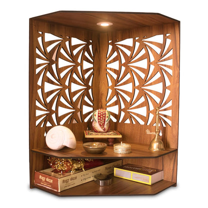 Beautiful Wooden Pooja Stand for Home Pooja Mandir for Home Temple for Home and Office Puja Mandir for Home Wall Mounted with LED Spot Light Size -HT4