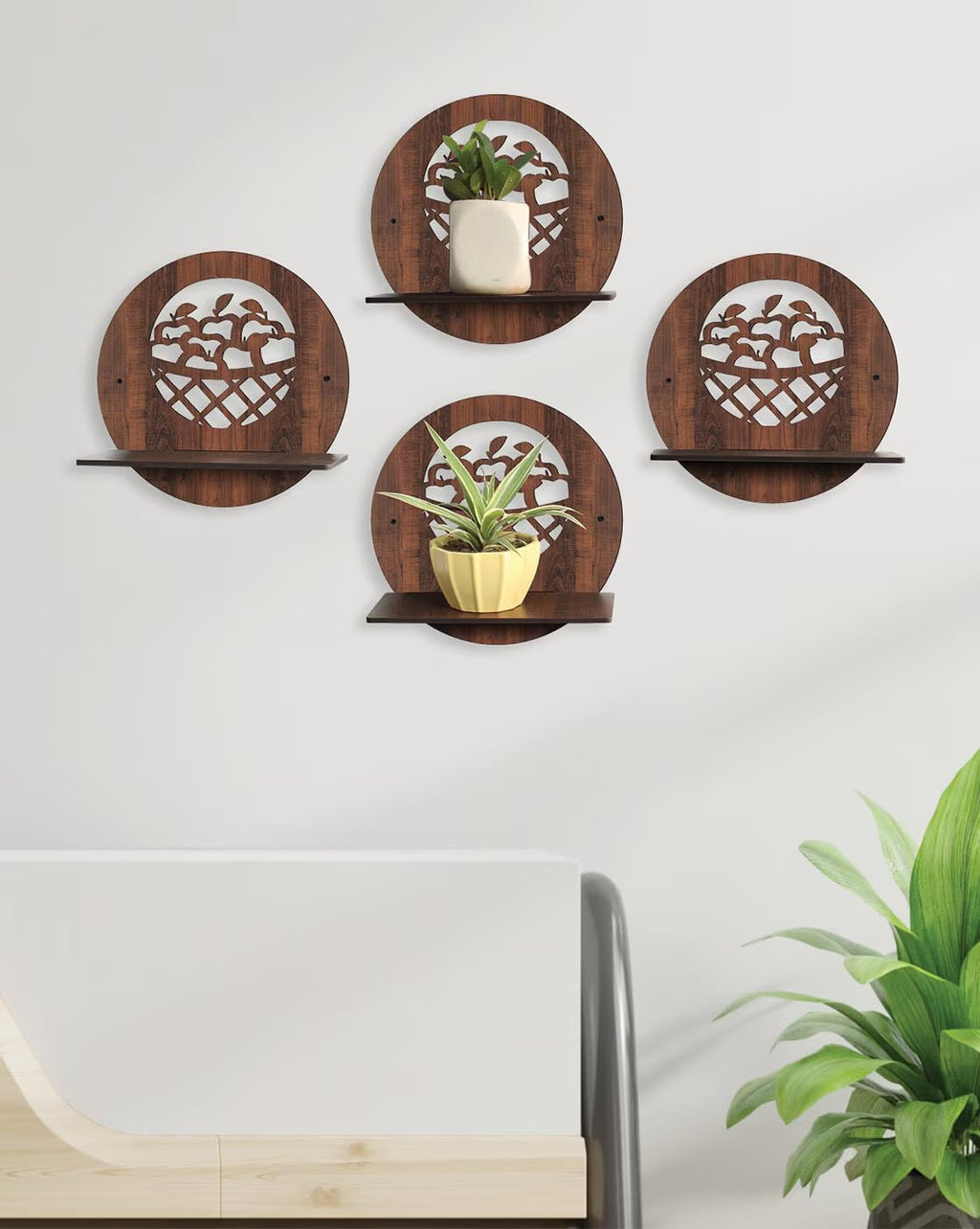 Set Of 4  Wooden Planter Stand for Living Room Kitchen Bedroom Decoration Items Gifting-PS7