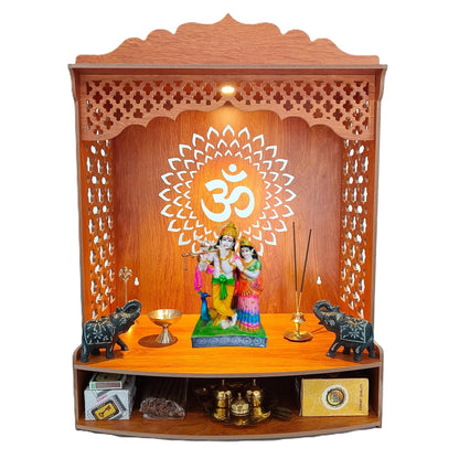 Beautiful Wooden Pooja Stand for Home Pooja Mandir for Home Temple for Home and Office Puja Mandir for Home Wall Mounted with LED Spot Light Size -HT6