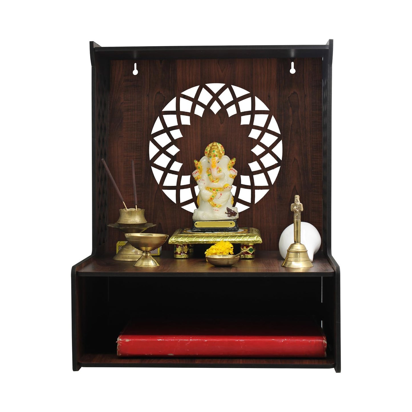 Beautiful Wooden Pooja Stand for Home Pooja Mandir for Home Temple for Home and Office Puja Mandir for Home Wall Mounted with LED Spot Light Size -HT12