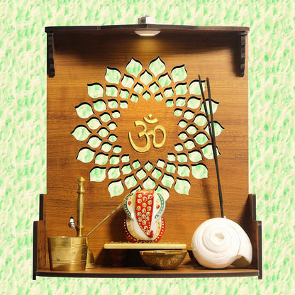 Beautiful Wooden Pooja Stand for Home Pooja Mandir for Home Temple for Home and Office Puja Mandir for Home Wall Mounted with LED Spot Light Size -HT8