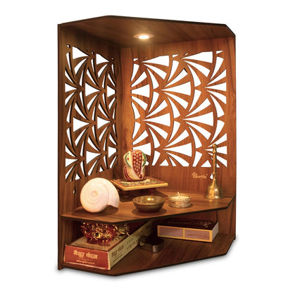 Beautiful Wooden Pooja Stand for Home Pooja Mandir for Home Temple for Home and Office Puja Mandir for Home Wall Mounted with LED Spot Light Size -HT4