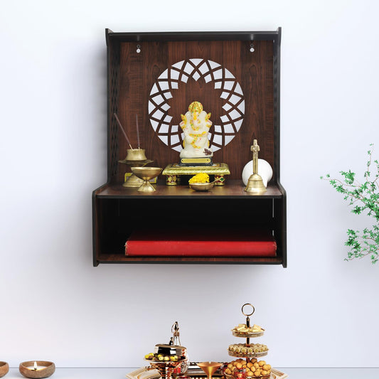 Beautiful Wooden Pooja Stand for Home Pooja Mandir for Home Temple for Home and Office Puja Mandir for Home Wall Mounted with LED Spot Light Size -HT12