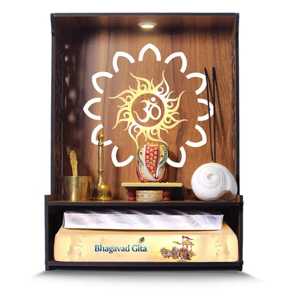 Beautiful Wooden Pooja Stand for Home Pooja Mandir for Home Temple for Home and Office Puja Mandir for Home Wall Mounted with LED Spot Light Size -HT3