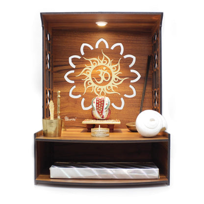 Beautiful Wooden Pooja Stand for Home Pooja Mandir for Home Temple for Home and Office Puja Mandir for Home Wall Mounted with LED Spot Light Size -HT1