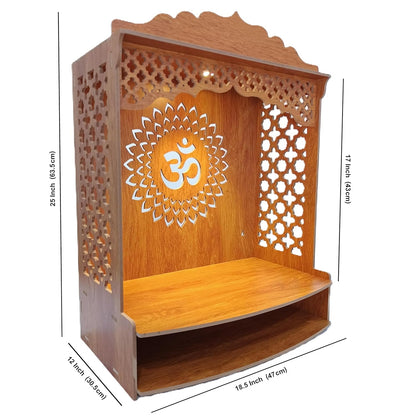 Beautiful Wooden Pooja Stand for Home Pooja Mandir for Home Temple for Home and Office Puja Mandir for Home Wall Mounted with LED Spot Light Size -HT6