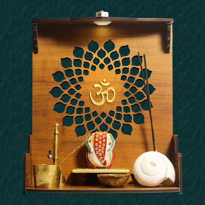 Beautiful Wooden Pooja Stand for Home Pooja Mandir for Home Temple for Home and Office Puja Mandir for Home Wall Mounted with LED Spot Light Size -HT8