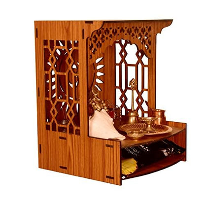 Beautiful Wooden Pooja Stand for Home Pooja Mandir for Home Temple for Home and Office Puja Mandir for Home Wall Mounted with LED Spot Light Size -HT5