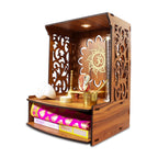 Beautiful Wooden Pooja Stand for Home Pooja Mandir for Home Temple for Home and Office Puja Mandir for Home Wall Mounted with LED Spot Light Size -HT3