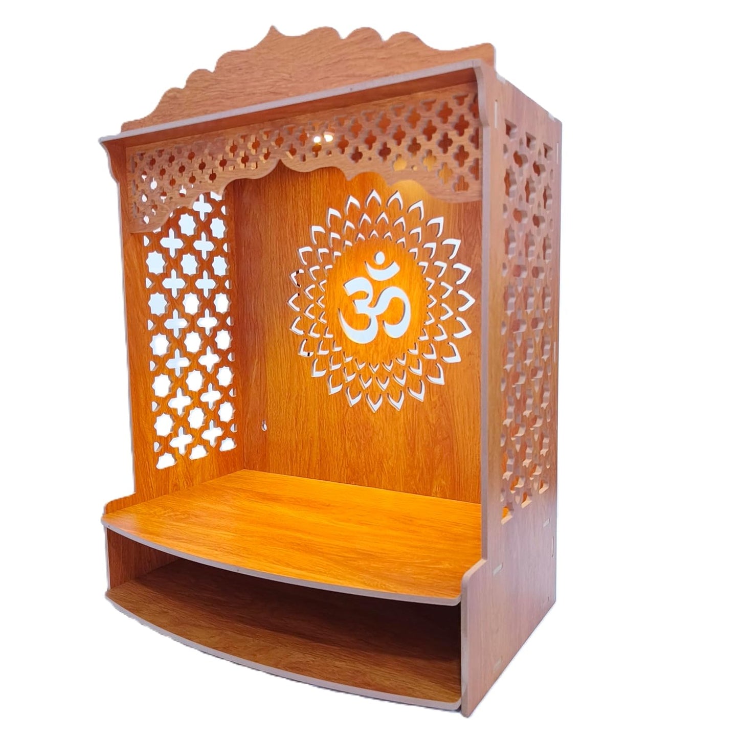 Beautiful Wooden Pooja Stand for Home Pooja Mandir for Home Temple for Home and Office Puja Mandir for Home Wall Mounted with LED Spot Light Size -HT6