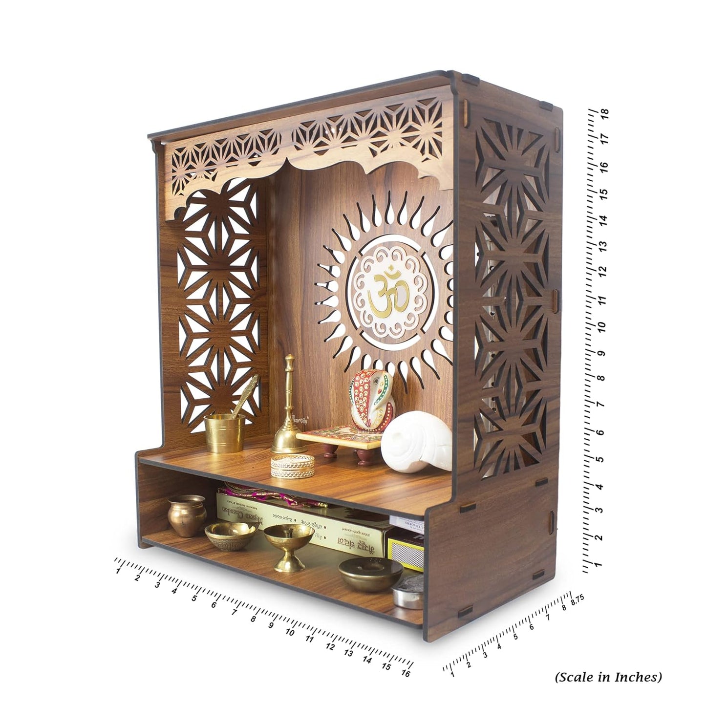 Beautiful Wooden Pooja Stand for Home Pooja Mandir for Home Temple for Home and Office Puja Mandir for Home Wall Mounted with LED Spot Light Size -HT2