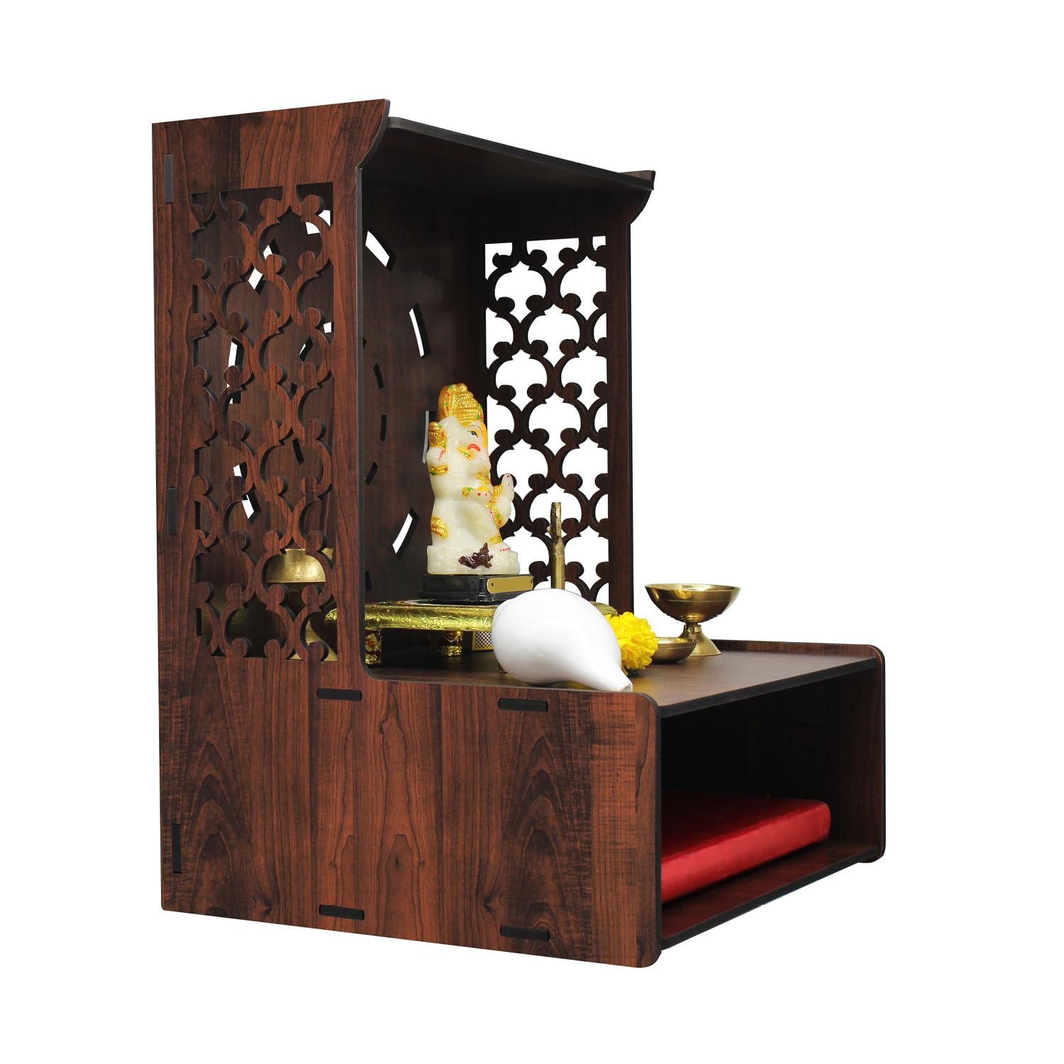 Beautiful Wooden Pooja Stand for Home Pooja Mandir for Home Temple for Home and Office Puja Mandir for Home Wall Mounted with LED Spot Light Size -HT11