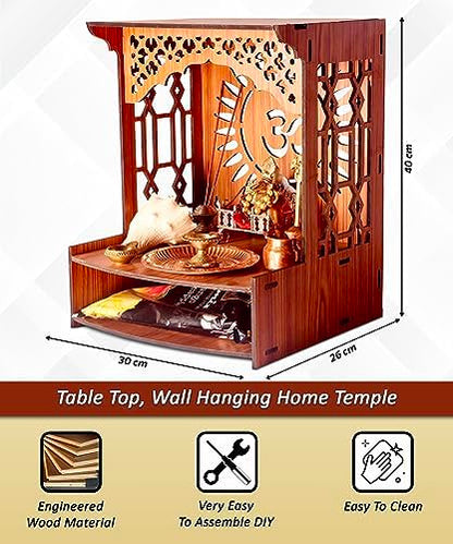 Beautiful Wooden Pooja Stand for Home Pooja Mandir for Home Temple for Home and Office Puja Mandir for Home Wall Mounted with LED Spot Light Size -HT5