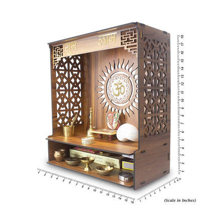 Beautiful Wooden Pooja Stand for Home Pooja Mandir for Home Temple for Home and Office Puja Mandir for Home Wall Mounted with LED Spot Light Size -HT10