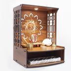 Beautiful Wooden Pooja Stand for Home Pooja Mandir for Home Temple for Home and Office Puja Mandir for Home Wall Mounted with LED Spot Light Size -HT1