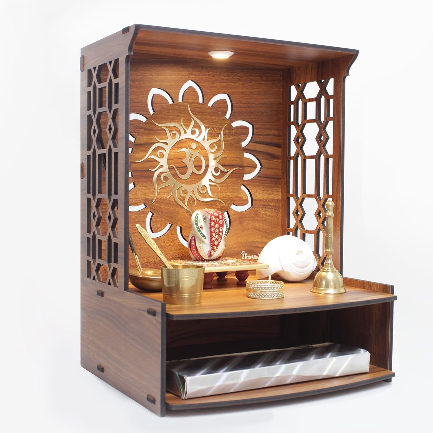 Beautiful Wooden Pooja Stand for Home Pooja Mandir for Home Temple for Home and Office Puja Mandir for Home Wall Mounted with LED Spot Light Size -HT1