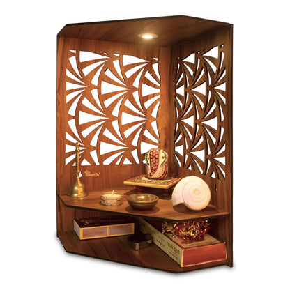 Beautiful Wooden Pooja Stand for Home Pooja Mandir for Home Temple for Home and Office Puja Mandir for Home Wall Mounted with LED Spot Light Size -HT4