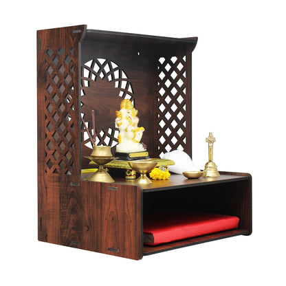 Beautiful Wooden Pooja Stand for Home Pooja Mandir for Home Temple for Home and Office Puja Mandir for Home Wall Mounted with LED Spot Light Size -HT12