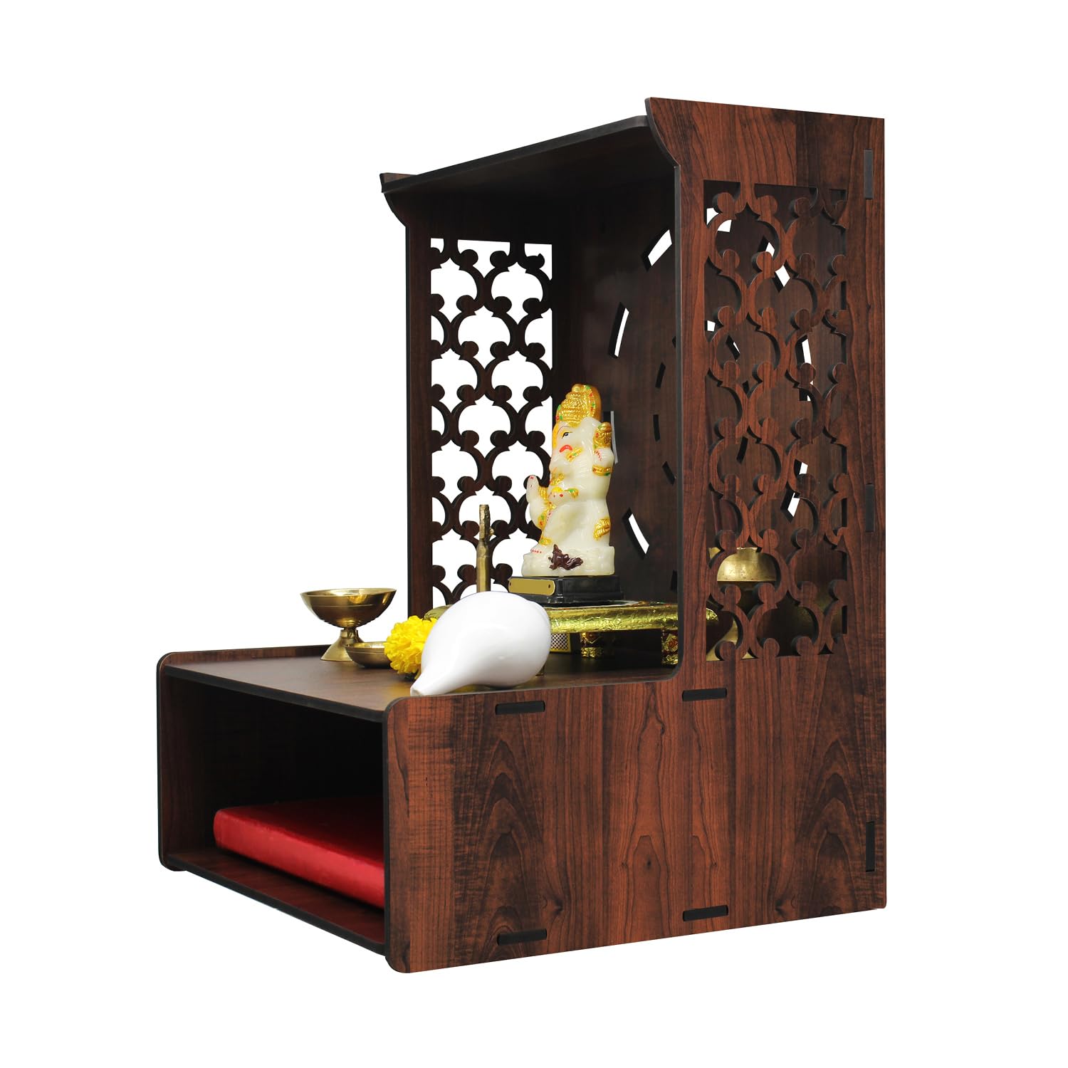 Beautiful Wooden Pooja Stand for Home Pooja Mandir for Home Temple for Home and Office Puja Mandir for Home Wall Mounted with LED Spot Light Size -HT11
