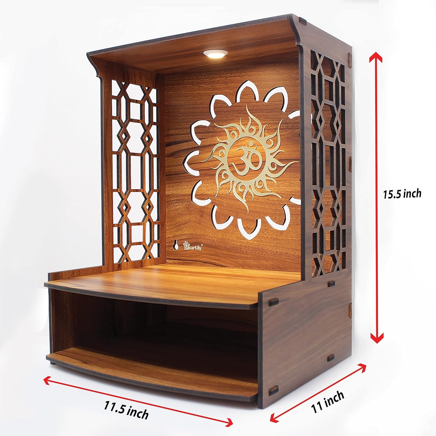 Beautiful Wooden Pooja Stand for Home Pooja Mandir for Home Temple for Home and Office Puja Mandir for Home Wall Mounted with LED Spot Light Size -HT1