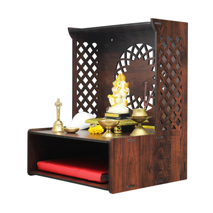 Beautiful Wooden Pooja Stand for Home Pooja Mandir for Home Temple for Home and Office Puja Mandir for Home Wall Mounted with LED Spot Light Size -HT12