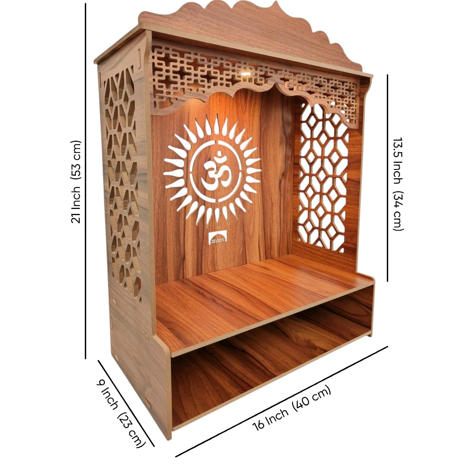 Beautiful Wooden Pooja Stand for Home Pooja Mandir for Home Temple for Home and Office Puja Mandir for Home Wall Mounted with LED Spot Light Size -HT7