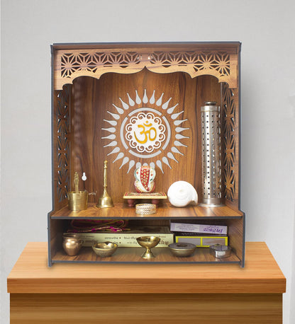 Beautiful Wooden Pooja Stand for Home Pooja Mandir for Home Temple for Home and Office Puja Mandir for Home Wall Mounted with LED Spot Light Size -HT2