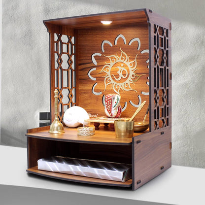 Beautiful Wooden Pooja Stand for Home Pooja Mandir for Home Temple for Home and Office Puja Mandir for Home Wall Mounted with LED Spot Light Size -HT1