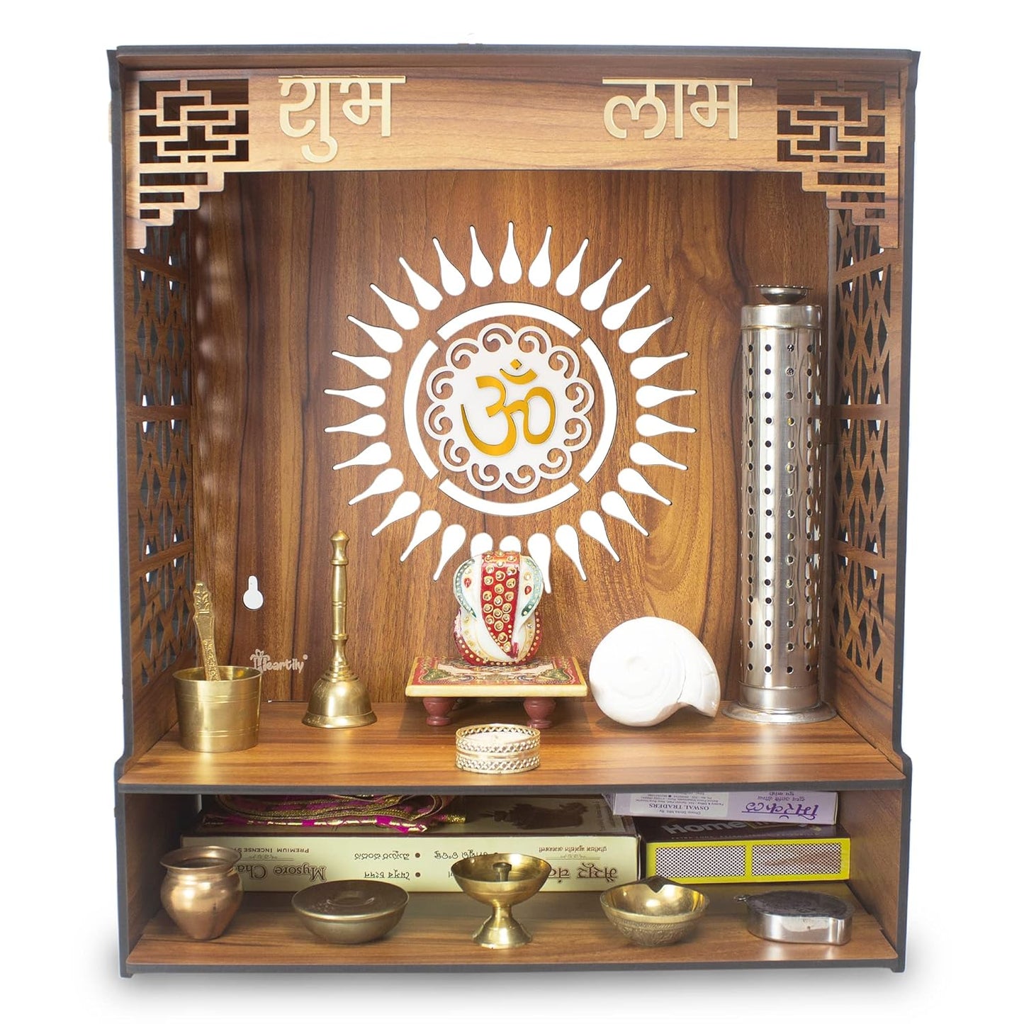 Beautiful Wooden Pooja Stand for Home Pooja Mandir for Home Temple for Home and Office Puja Mandir for Home Wall Mounted with LED Spot Light Size -HT10