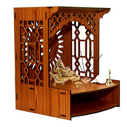 Beautiful Wooden Pooja Stand for Home Pooja Mandir for Home Temple for Home and Office Puja Mandir for Home Wall Mounted with LED Spot Light Size -HT5