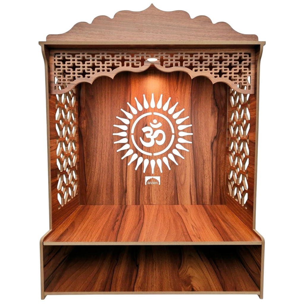 Beautiful Wooden Pooja Stand for Home Pooja Mandir for Home Temple for Home and Office Puja Mandir for Home Wall Mounted with LED Spot Light Size -HT7