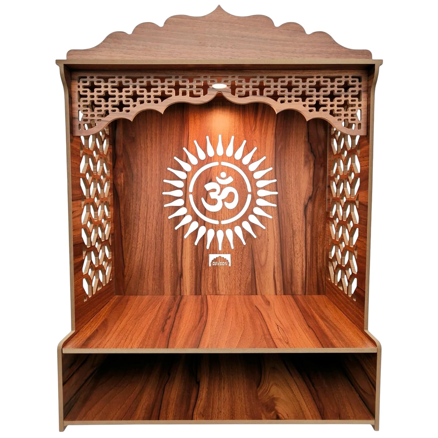 Beautiful Wooden Pooja Stand for Home Pooja Mandir for Home Temple for Home and Office Puja Mandir for Home Wall Mounted with LED Spot Light Size -HT7