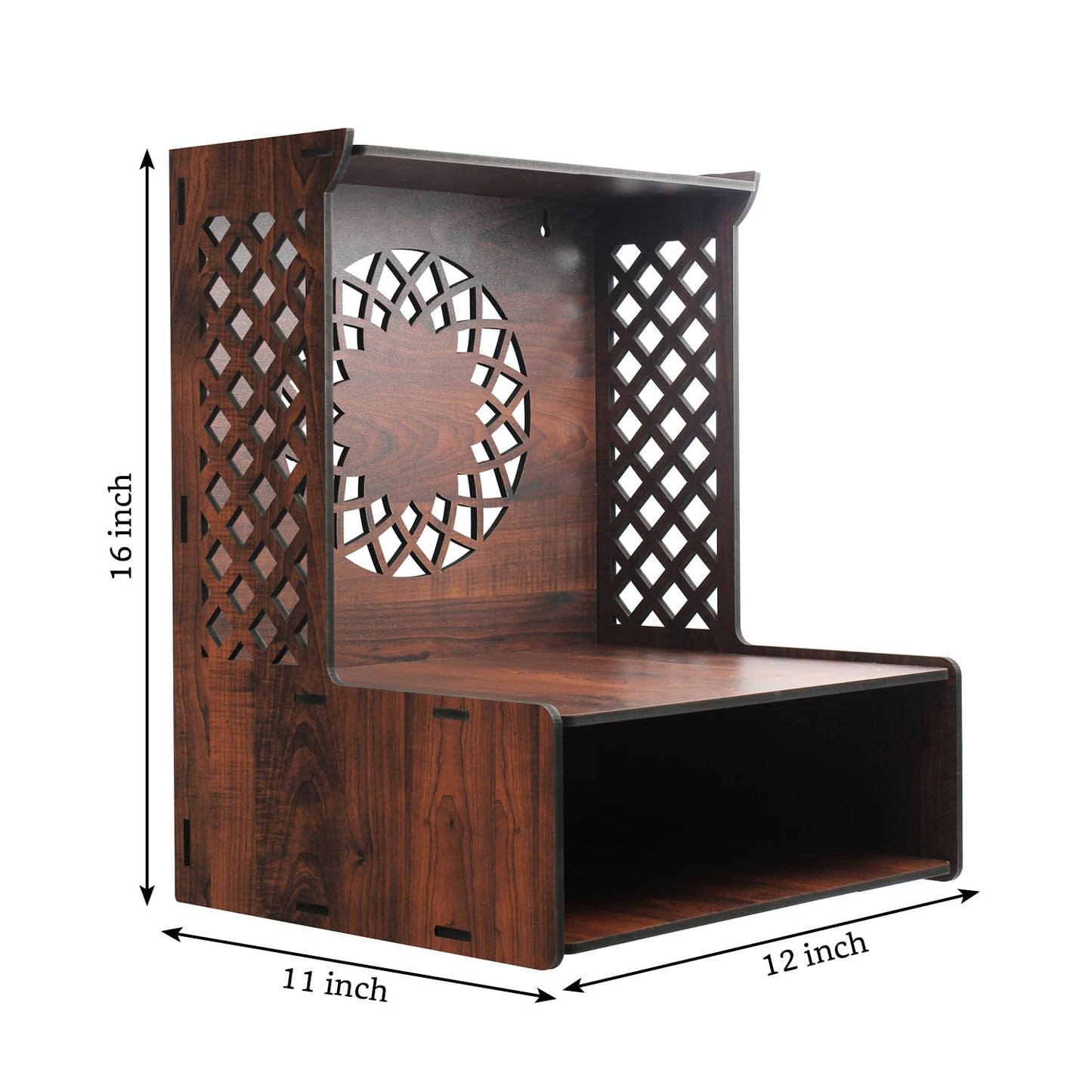 Beautiful Wooden Pooja Stand for Home Pooja Mandir for Home Temple for Home and Office Puja Mandir for Home Wall Mounted with LED Spot Light Size -HT12