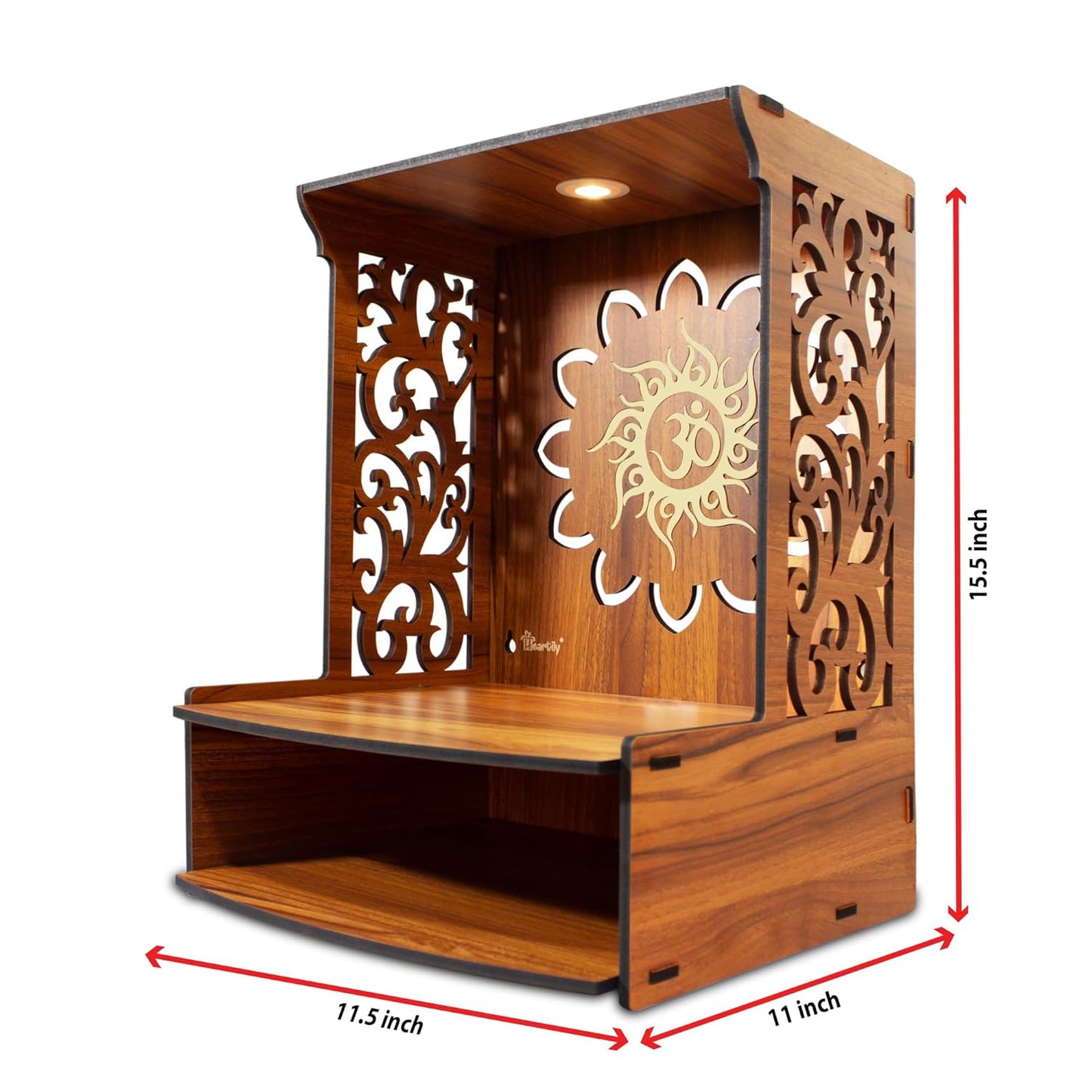 Beautiful Wooden Pooja Stand for Home Pooja Mandir for Home Temple for Home and Office Puja Mandir for Home Wall Mounted with LED Spot Light Size -HT3