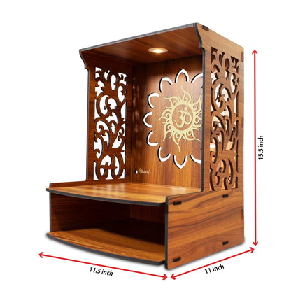 Beautiful Wooden Pooja Stand for Home Pooja Mandir for Home Temple for Home and Office Puja Mandir for Home Wall Mounted with LED Spot Light Size -HT3