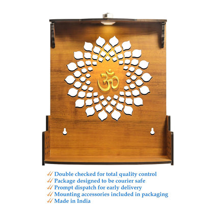 Beautiful Wooden Pooja Stand for Home Pooja Mandir for Home Temple for Home and Office Puja Mandir for Home Wall Mounted with LED Spot Light Size -HT8