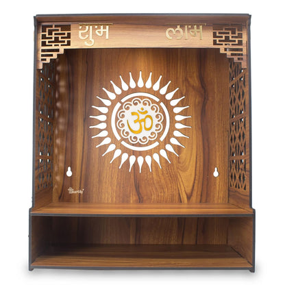 Beautiful Wooden Pooja Stand for Home Pooja Mandir for Home Temple for Home and Office Puja Mandir for Home Wall Mounted with LED Spot Light Size -HT10