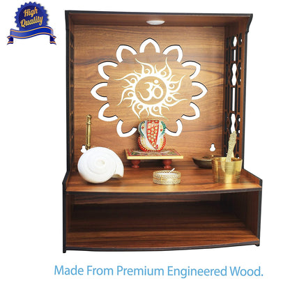 Beautiful Wooden Pooja Stand for Home Pooja Mandir for Home Temple for Home and Office Puja Mandir for Home Wall Mounted with LED Spot Light Size -HT1