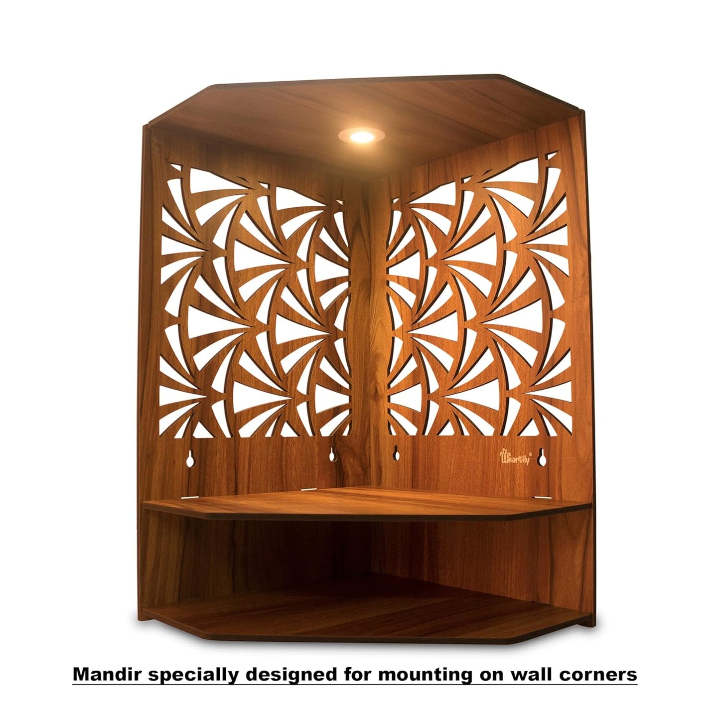 Beautiful Wooden Pooja Stand for Home Pooja Mandir for Home Temple for Home and Office Puja Mandir for Home Wall Mounted with LED Spot Light Size -HT4