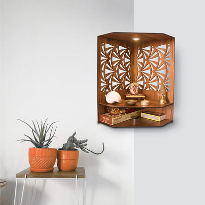 Beautiful Wooden Pooja Stand for Home Pooja Mandir for Home Temple for Home and Office Puja Mandir for Home Wall Mounted with LED Spot Light Size -HT4