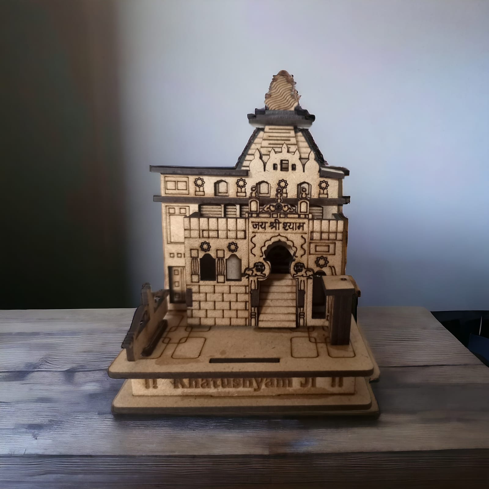 Khatu Shyam Ji Temple -Hand Crafted Wooden 3D Replica
