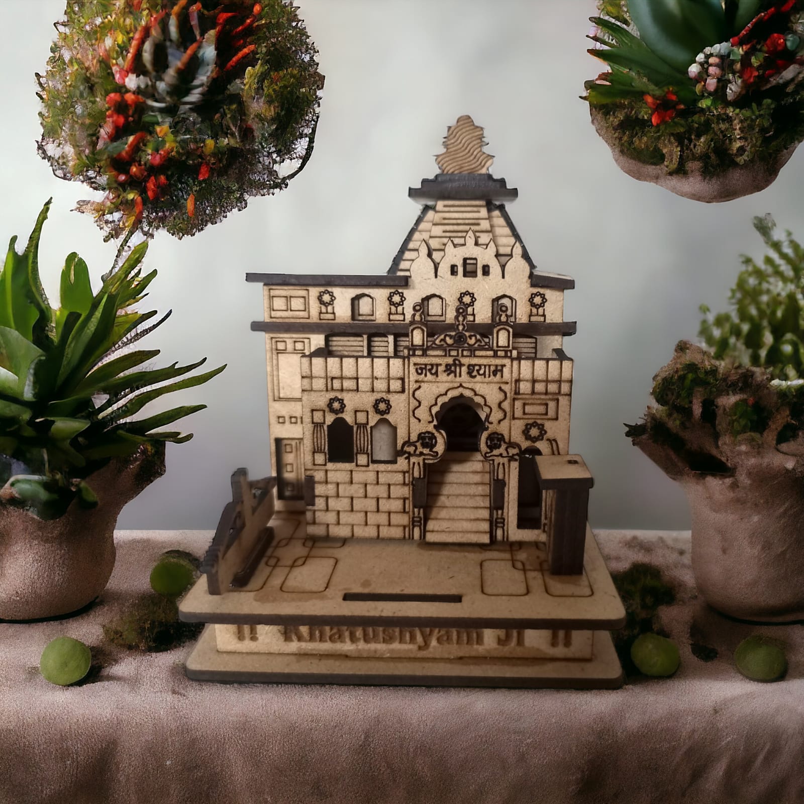 Khatu Shyam Ji Temple -Hand Crafted Wooden 3D Replica
