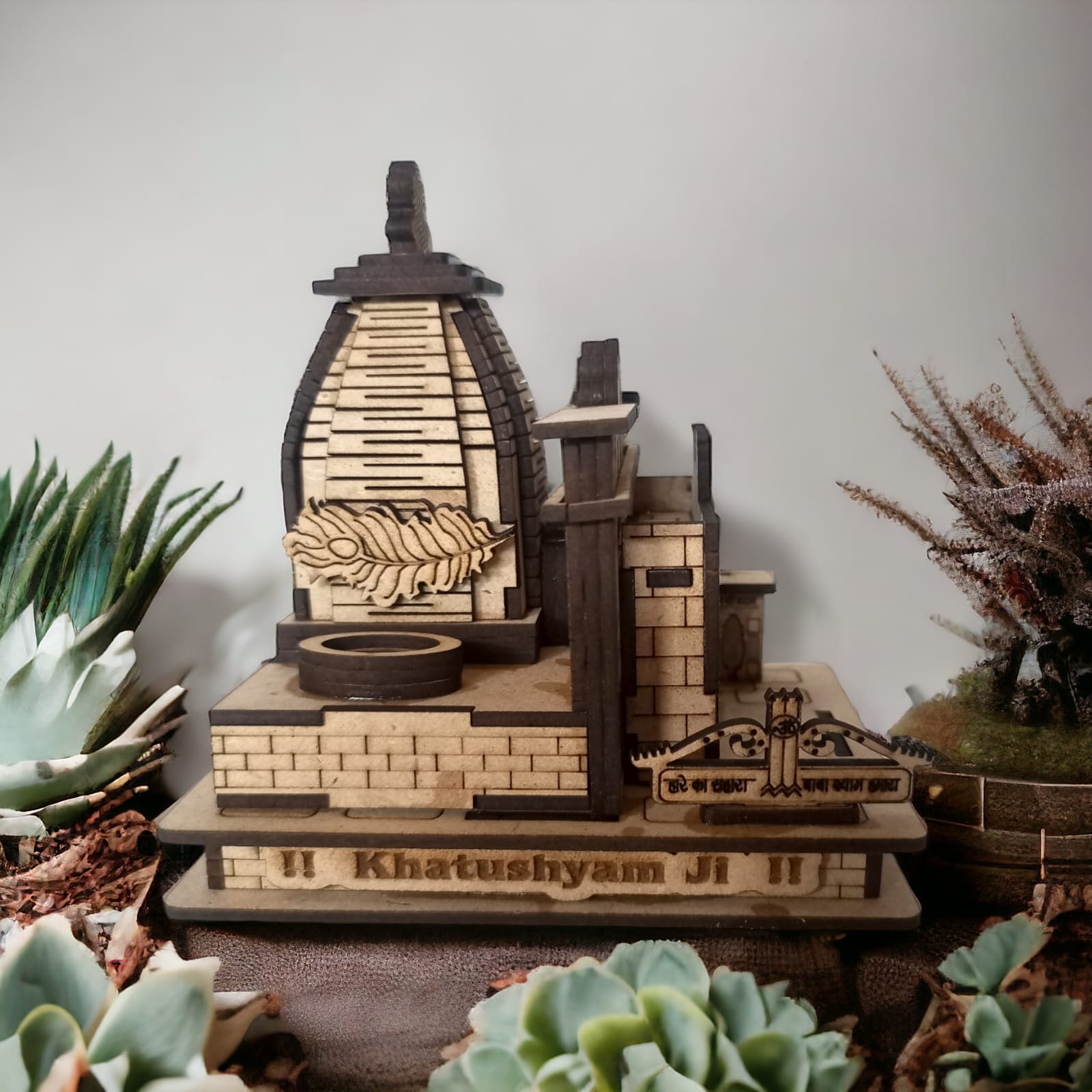 Khatu Shyam Ji Temple -Hand Crafted Wooden 3D Replica